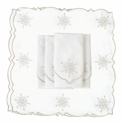 Table linen - Embroidered Napkins Silver Stars - 6 pieces - ROSEBERRY HOME