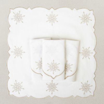 Table linen - Embroidered Napkins Silver Stars - 6 pieces - ROSEBERRY HOME