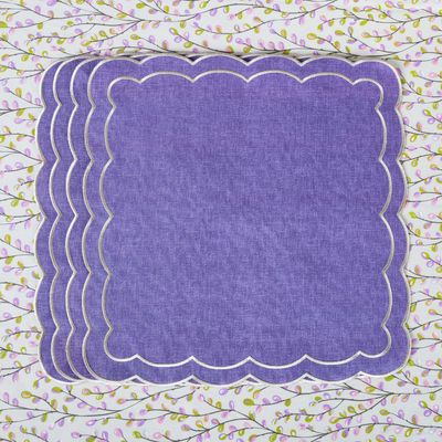 Linge de table textile - Brodé Serviette de tables Purple Petali - 4 pièces - ROSEBERRY HOME
