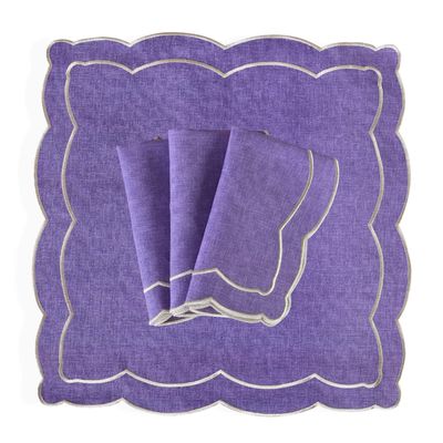 Table linen - Embroidered Napkins Purple Onde - 4 pieces - ROSEBERRY HOME