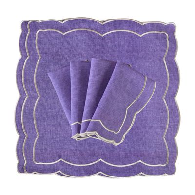 Table linen - Embroidered Napkins Purple Onde - 6 pieces - ROSEBERRY HOME