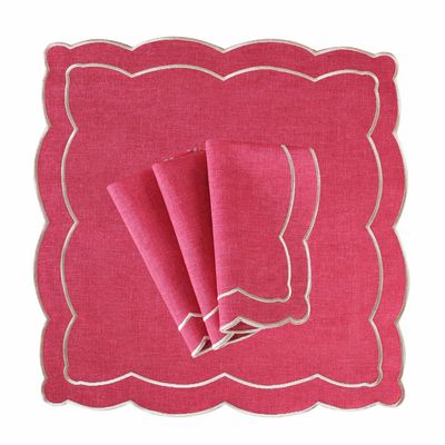 Table linen - Embroidered Napkins Magenta Onde - 4 pieces - ROSEBERRY HOME