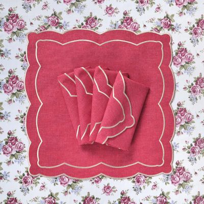 Table linen - Embroidered Napkins Magenta Onde - 4 pieces - ROSEBERRY HOME