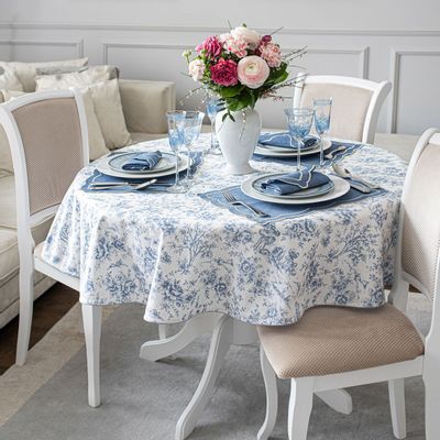 Linge de table textile - Nappe de table Toile de Jouy Blue - 140 cm x 250 cm - ROSEBERRY HOME