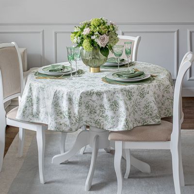 Table linen - Tablecloth Toile de Jouy Green round -   ⌀ 210 cm - ROSEBERRY HOME