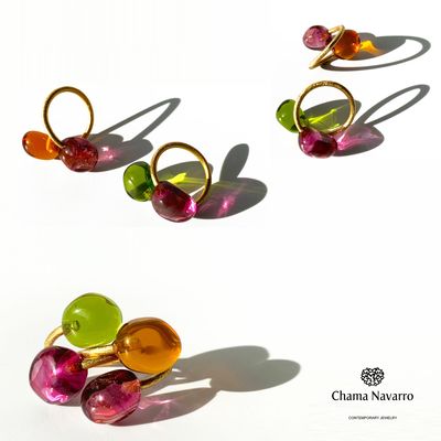 Gifts - Handmade 22 carat gold-plated Murano glass double ring Chania - CHAMA NAVARRO