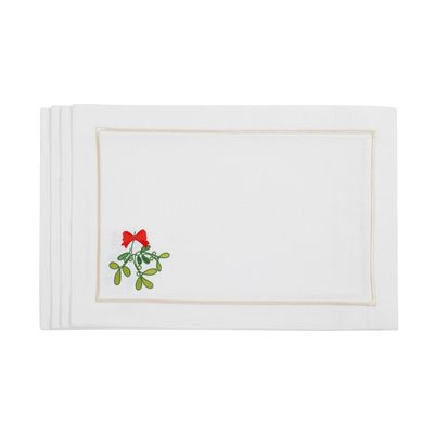 Table linen - Embroidered Placemats Mistletoe Panama - 4 pieces - ROSEBERRY HOME