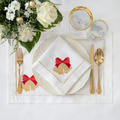 Christmas table settings - Joyful Christmas Panama Embroidered Placemats – Festive Story - ROSEBERRY HOME