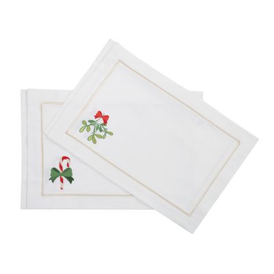 Linge de table textile - Brodé Sets de table Candy Cane & Mistletoe Panama - 6 pièces - ROSEBERRY HOME