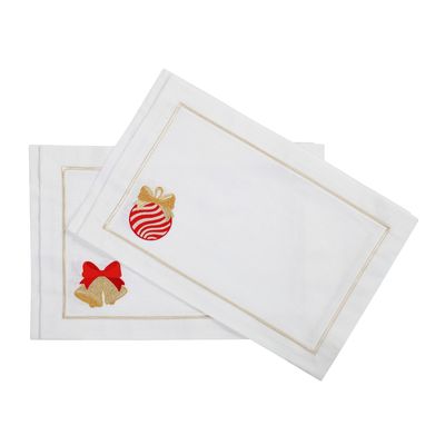 Linge de table textile - Brodé Sets de table Jingle Bells & Christmas Bauble Panama - 6 pièces - ROSEBERRY HOME