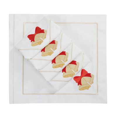 Table cloths - Embroidered Napkins Jingle Bells Panama - 6 pieces - ROSEBERRY HOME