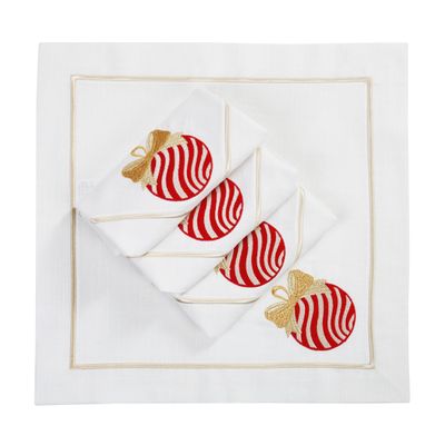 Linge de table textile - Brodé Serviette de tables Christmas Bauble Panama - 4 pièces - ROSEBERRY HOME