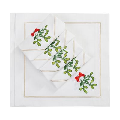 Table linen - Embroidered Napkins Mistletoe Panama - 6 pieces - ROSEBERRY HOME
