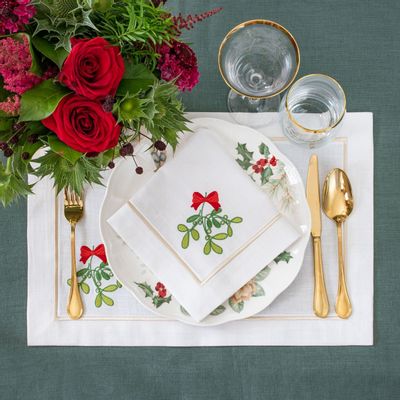 Table linen - Embroidered Napkins Mistletoe Panama - 6 pieces - ROSEBERRY HOME