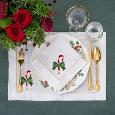 Table linen - Embroidered Napkins Candy Cane Panama - 4 pieces - ROSEBERRY HOME