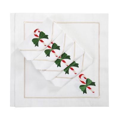 Table linen - Embroidered Napkins Candy Cane Panama - 6 pieces - ROSEBERRY HOME