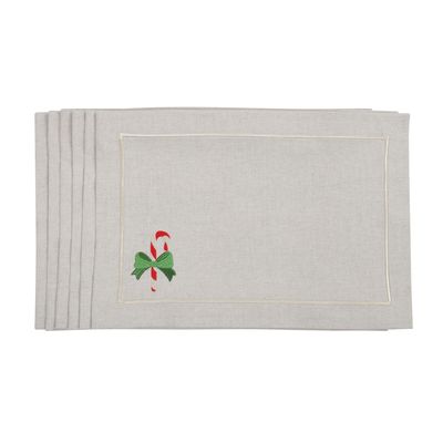 Sets de table - Brodé Sets de table Candy Cane Mirha - 6 pièces - ROSEBERRY HOME