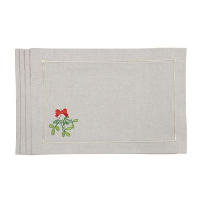 Table linen - Embroidered Placemats Mistletoe Mirha - 4 pieces - ROSEBERRY HOME