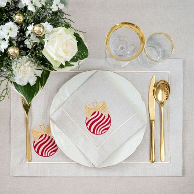Table linen - Embroidered Placemats Christmas Bauble Mirha - 4 pieces - ROSEBERRY HOME