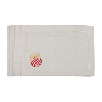 Table linen - Embroidered Placemats Christmas Bauble Mirha - 6 pieces - ROSEBERRY HOME