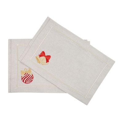 Linge de table textile - Brodé Sets de table Jingle Bells & Christmas Bauble Mirha - 6 pièces - ROSEBERRY HOME