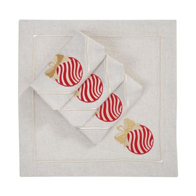 Table linen - Embroidered Napkins Christmas Bauble Mirha - 4 pieces - ROSEBERRY HOME