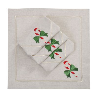 Table linen - Embroidered Napkins Mistletoe Mirha - 4 pieces - ROSEBERRY HOME