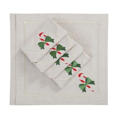 Table linen - Embroidered Napkins Mistletoe Mirha - 6 pieces - ROSEBERRY HOME