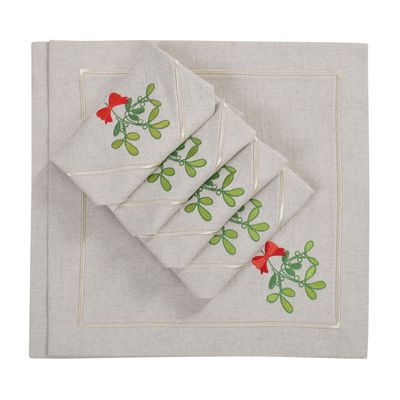 Table linen - Embroidered Napkins Candy Cane Mirha - 6 pieces - ROSEBERRY HOME
