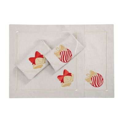 Table linen - Embroidered Napkins Jingle Bells & Christmas Bauble Mirha - 4 pieces - ROSEBERRY HOME