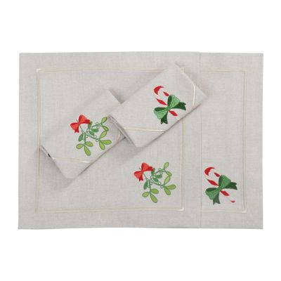 Linge de table textile - Brodé Serviette de tables Candy Cane & Mistletoe Mirha - 4 pièces - ROSEBERRY HOME