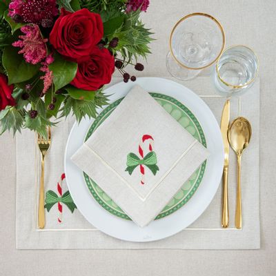Table linen - Embroidered Napkins Candy Cane & Mistletoe Mirha - 4 pieces - ROSEBERRY HOME