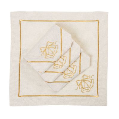 Table linen - Embroidered Napkins Jingle Bells Goldenline - 4 pieces - ROSEBERRY HOME