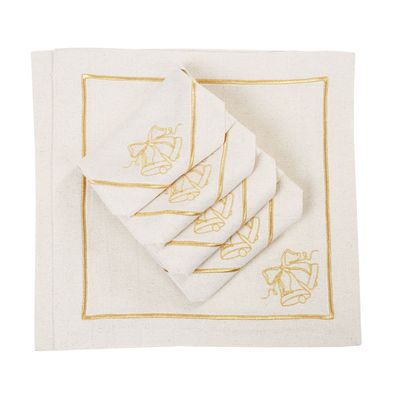 Linge de table textile - Brodé Serviette de tables Jingle Bells Goldenline - 6 pièces - ROSEBERRY HOME