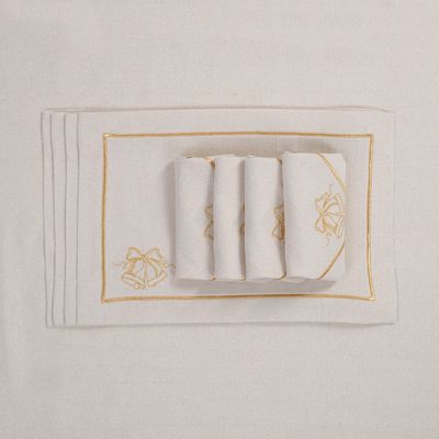Table linen - Embroidered Napkins Jingle Bells Goldenline - 6 pieces - ROSEBERRY HOME