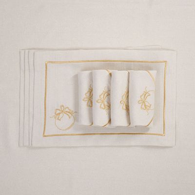 Table linen - Embroidered Napkins Christmas Bauble Goldenline - 6 pieces - ROSEBERRY HOME