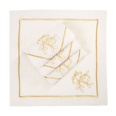 Table linen - Embroidered Napkins Mistletoe Goldenline - 4 pieces - ROSEBERRY HOME