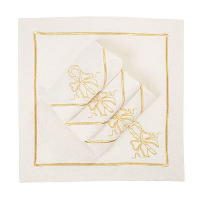 Table linen - Embroidered Napkins Candy Cane Goldenline - 4 pieces - ROSEBERRY HOME