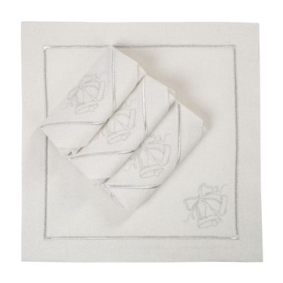 Table linen - Embroidered Napkins Jingle Bells Silverline - 4 pieces - ROSEBERRY HOME