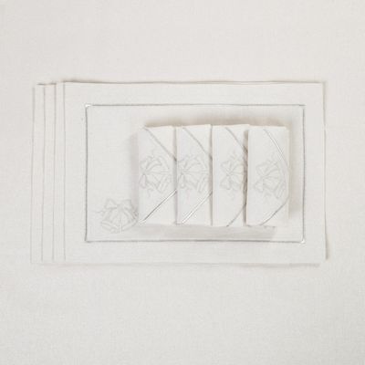 Linge de table textile - Brodé Serviette de tables Jingle Bells Silverline - 4 pièces - ROSEBERRY HOME