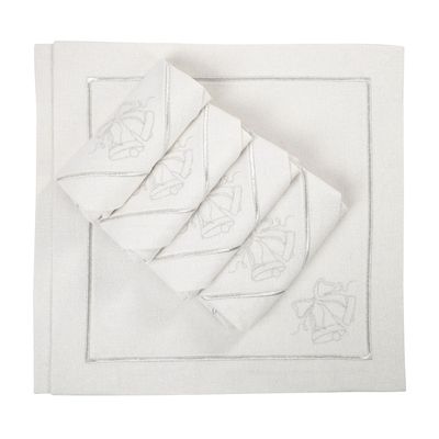 Table linen - Embroidered Napkins Jingle Bells Silverline - 6 pieces - ROSEBERRY HOME