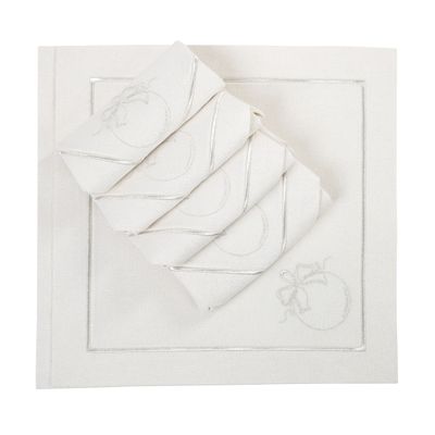 Table linen - Embroidered Napkins Christmas Bauble Silverline - 6 pieces - ROSEBERRY HOME