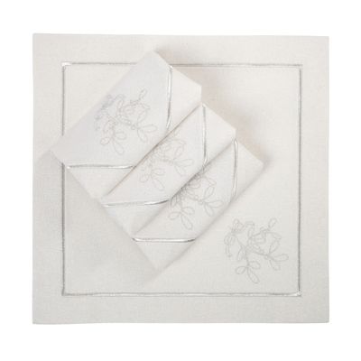 Table linen - Embroidered Napkins Mistletoe Silverline - 4 pieces - ROSEBERRY HOME