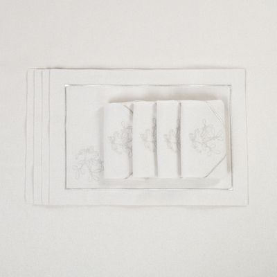 Table linen - Embroidered Napkins Mistletoe Silverline - 4 pieces - ROSEBERRY HOME