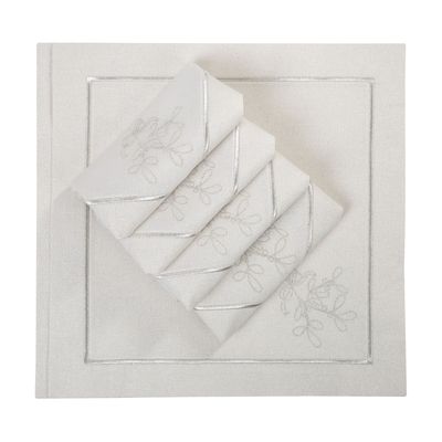 Table linen - Embroidered Napkins Mistletoe Silverline - 6 pieces - ROSEBERRY HOME