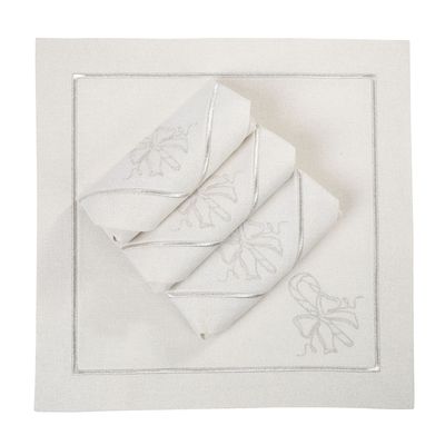 Table linen - Embroidered Napkins Candy Cane Silverline - 4 pieces - ROSEBERRY HOME