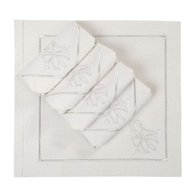 Table linen - Embroidered Napkins Candy Cane Silverline - 6 pieces - ROSEBERRY HOME