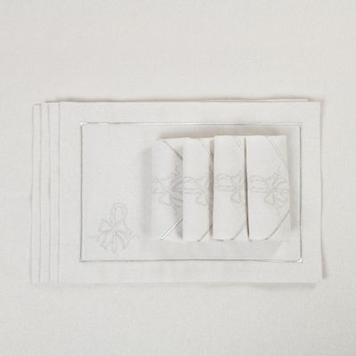 Table linen - Embroidered Napkins Candy Cane Silverline - 6 pieces - ROSEBERRY HOME