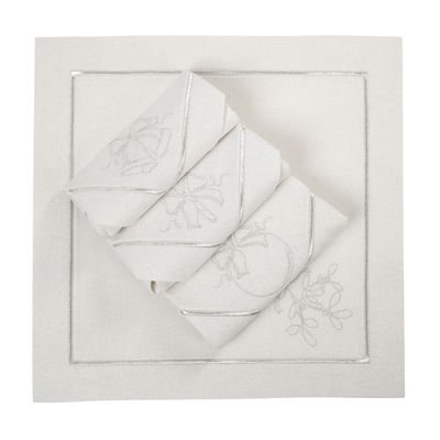 Table linen - Embroidered Napkins Christmas Silverline - 4 pieces - ROSEBERRY HOME