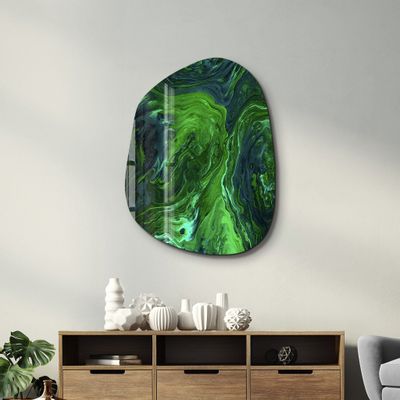 Autres décorations murales - Encre verte Art mural en verre de la collection Amorphe 88CMX68CM - ARTDESIGNA